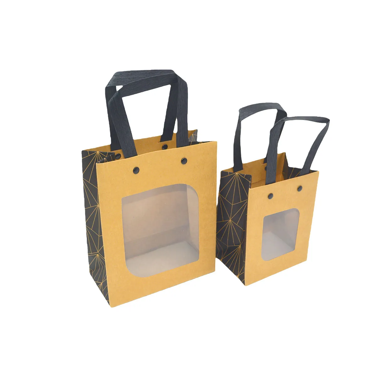 Sacs cadeaux kraft bruns à fenêtre, poignées noires 11 x 8 x 14 cm – Paquet de 20 - Sacs kraft à fenêtre-2