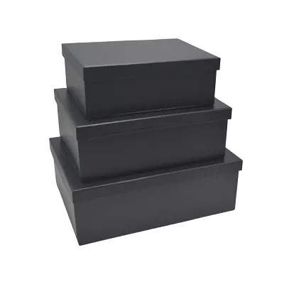 Boîte cadeau pliable à couvercle amovible noire 34x25x12 cm - Lot de 4 - Boites cadeaux carton pliables-3
