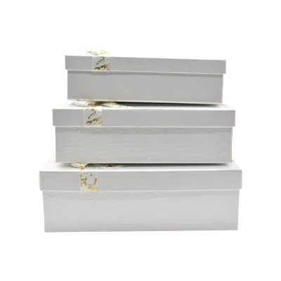 Boîte cloche blanc texturé nœud or – 26 x 19 x 8 cm – Paquet de 4 - Boites cloches-1