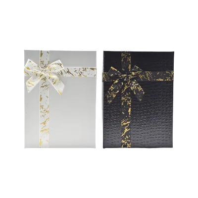 Boîte cloche cadeau blanc texturé, couvercle nœud or – 23 x 17 x 6,5 cm – Paquet de 4 - Boites cloches-2