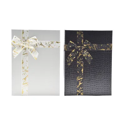 Boîtes cadeaux noires texturées 26x19x8cm – ruban or – Paquet de 4 - Boites cloches-2