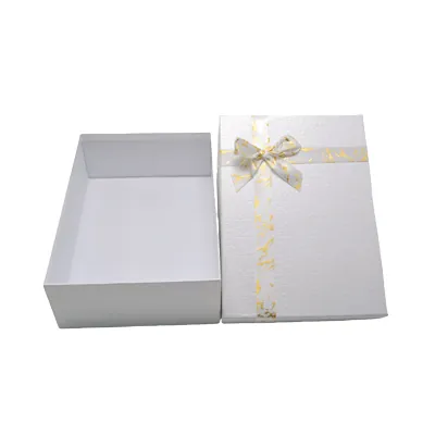 Boîte cloche blanche texturée nœud or 29 x 21 x 9,5 cm – Paquet de 4 - Boites cloches-5