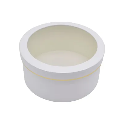 Boîtes rondes blanches liseré or fenêtre 24,2x12cm – Paquet de 2 - Boites cloches