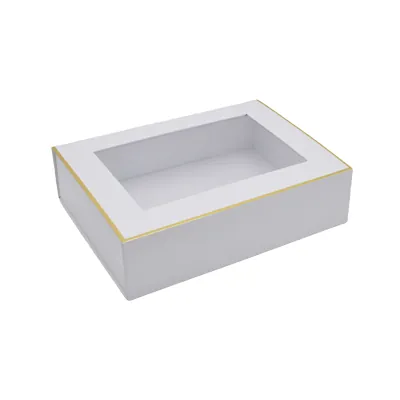 Boîte aimantée blanche liseré or couvercle à fenêtre 30,6+23x8 cm 1200g/m² – Paquet de 5 - Boites aimantées