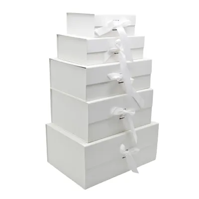 Boites cadeau carton blanches avec ruban 39x28x17,5cm – Paquet de 5 - Boites cadeaux carton pliables-3
