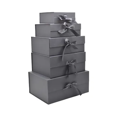 Boites cadeaux carton pliables noires avec ruban 28,2x20,2x9,2cm – Paquet de 5 - Boites cadeaux carton pliables-2
