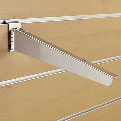 Console inclinée pour tablette bois ou verre en métal chromé pour panneau rainuré L 30 cm - Gris - La paire - Consoles pour tablettes-1