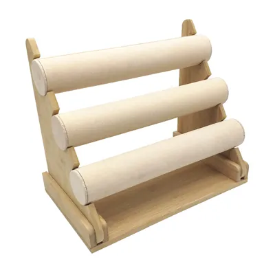 Présentoir bracelets 3 niveaux bambou / tissu 30 x 27 x 18,5 cm - Présentoirs bracelets et montres