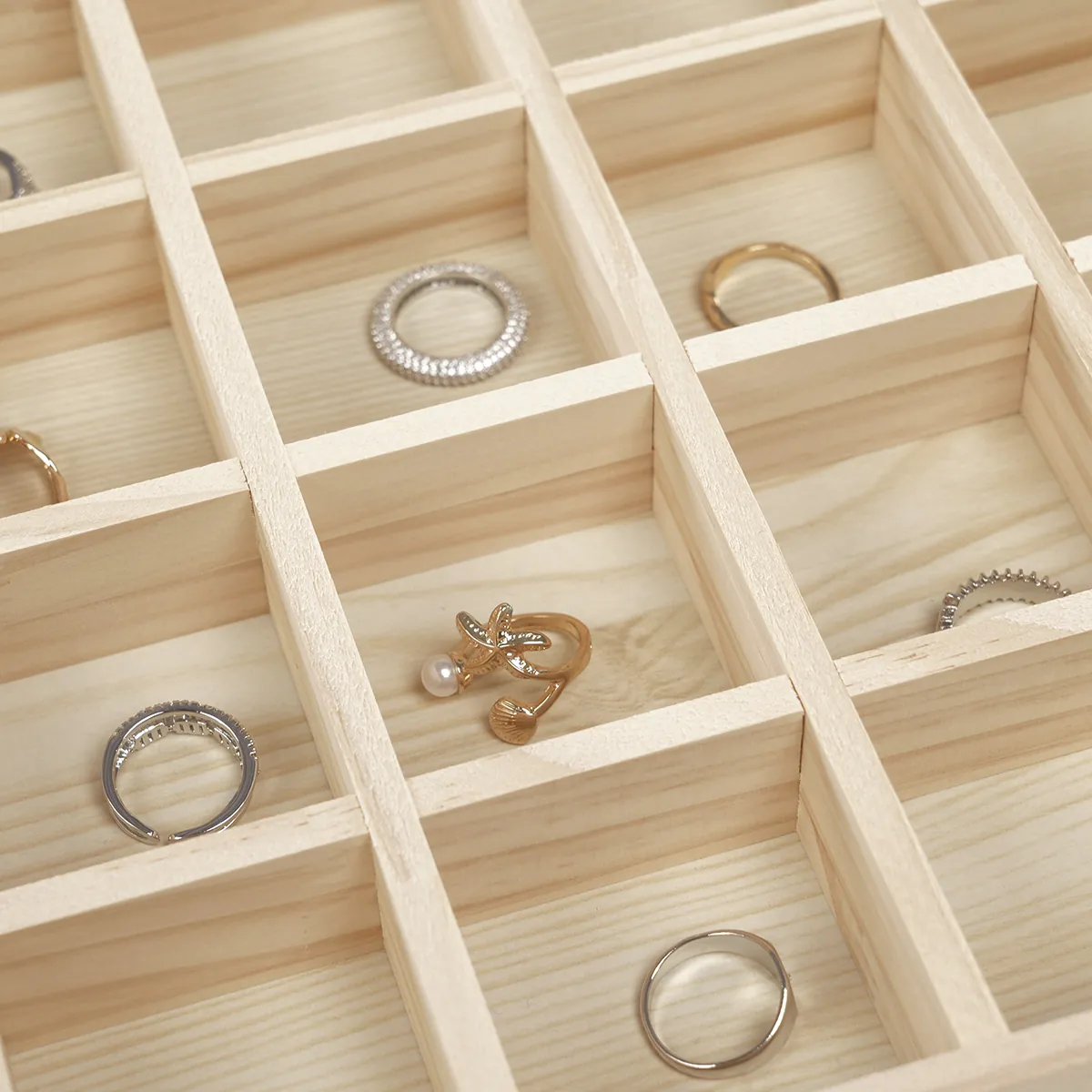Plateau rangement bijoux bois 24 compartiments 35 x 24 x 3,5 cm - Organisateur bijoux - Présentoirs à bijoux multifonction-2