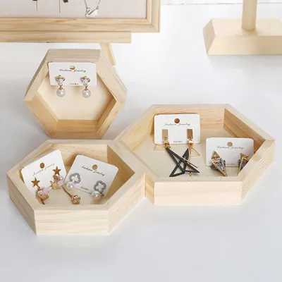 Lot de 3 présentoirs à bijoux bois en alvéoles - Présentoirs à bijoux multifonction-1