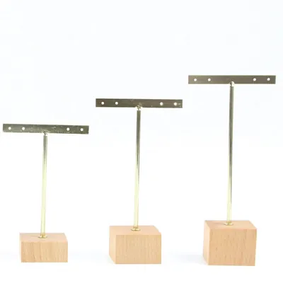 Présentoirs boucles d’oreilles bois et métal or – Lot de 3 tailles - Présentoirs boucles d'oreilles-1