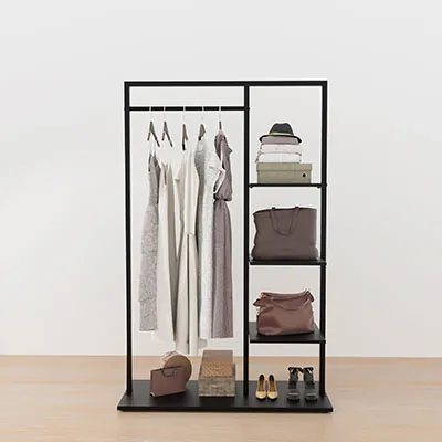 Portant fixe noir avec étagère - L 100 x P 40 x H 155 cm - Portants à vêtements droits-1