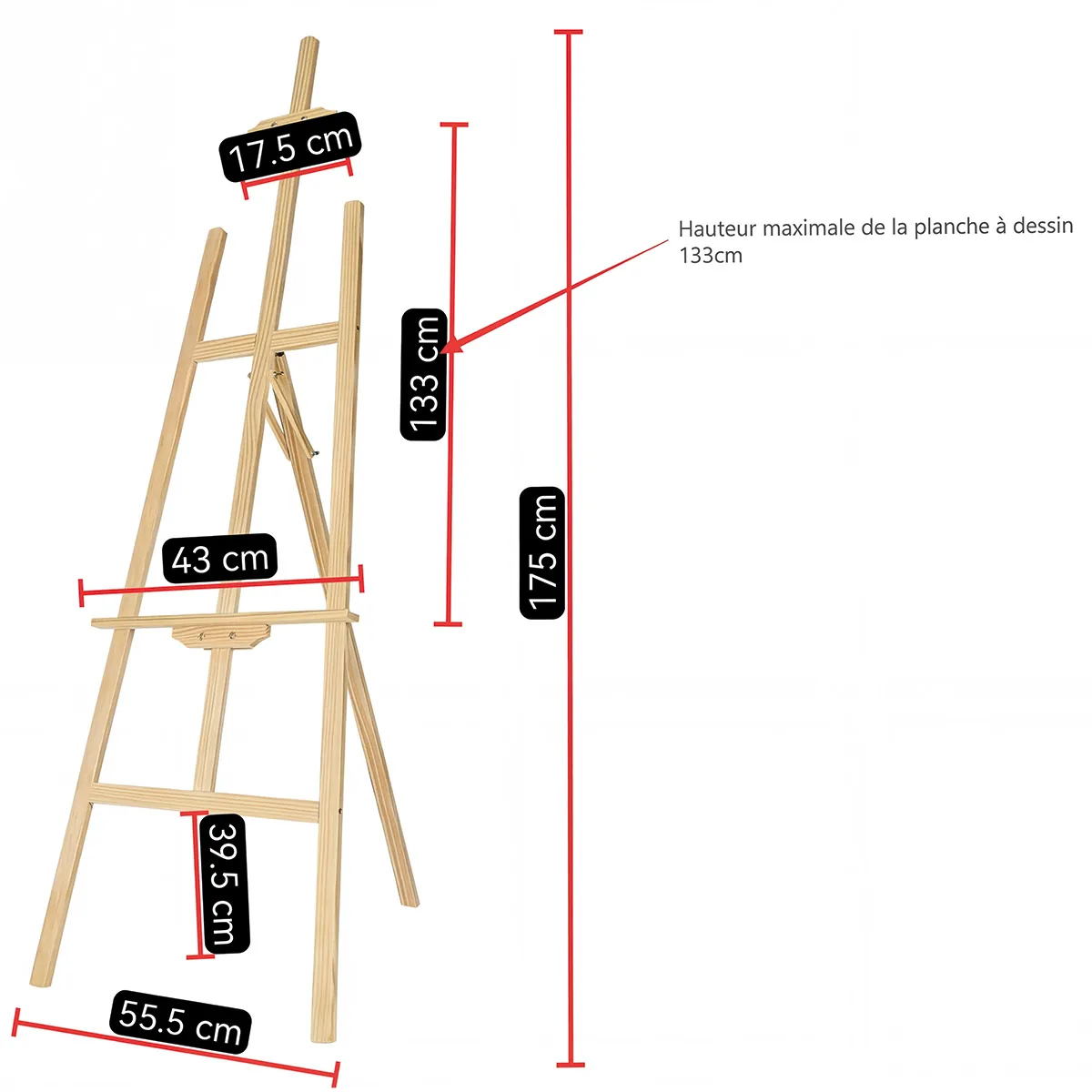 Chevalet en bois brut 175 cm - Chevalet trépied - Chevalet pour peinture - Chevalets-1