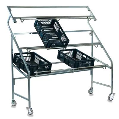 Étalage pour marché – Présentoir cagettes 3 niveaux largeur 129 cm avec roulettes - Etalages de marché-1
