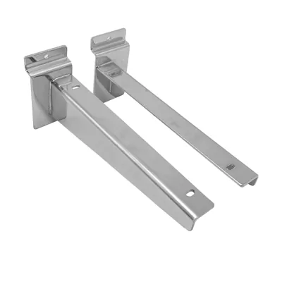 Console pour tablette en métal chromé pour panneau rainuré L 20 cm - Gris - La paire - Consoles pour tablettes