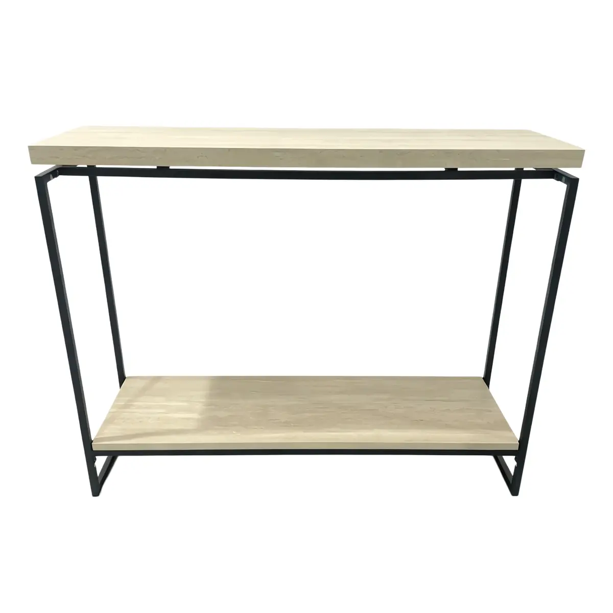 Table de présentation 2 plateaux effet travertin 100 x 30 x 80 cm – Table d’appoint 2 plateaux bois et métal - Tables de présentation, Sellettes
