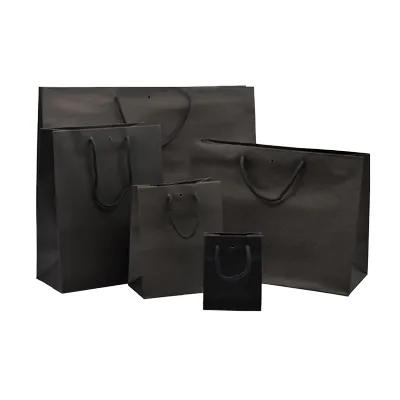 Sacs kraft luxe noirs poignées cordelette 11,4+6,4x14,6 cm 190g/m² – Paquet de 10 - Sacs kraft luxe-1