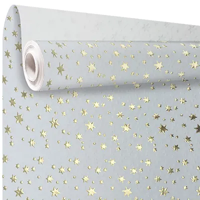 Papier cadeau à effets blanc embossé étoiles dorure à chaud 70 cm x 50 m 80 g/m² – le rouleau - Papiers cadeaux à effets-1
