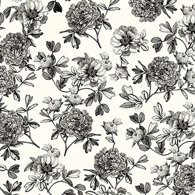 Papier cadeau fleurs dessinées noir & blanc 70 cm x 50 m 80 g/m² – Le rouleau - Papier cadeaux couchés à motifs