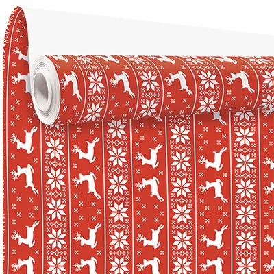 Papier cadeau jacquard rouge & blanc 70 cm x 100 m 80 g/m² – Le rouleau - Papier cadeaux couchés à motifs-1