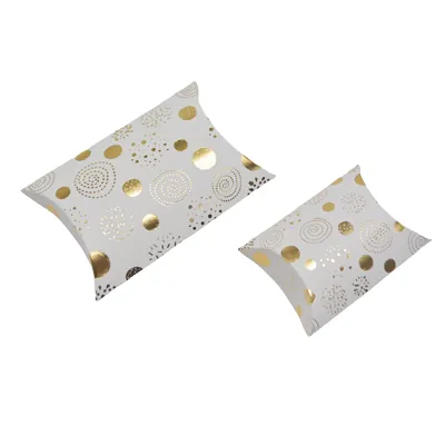 Boîte berlingot blanche motifs dorés 7 x 7 x 3 cm – Paquet de 100 - Boites berlingots-1