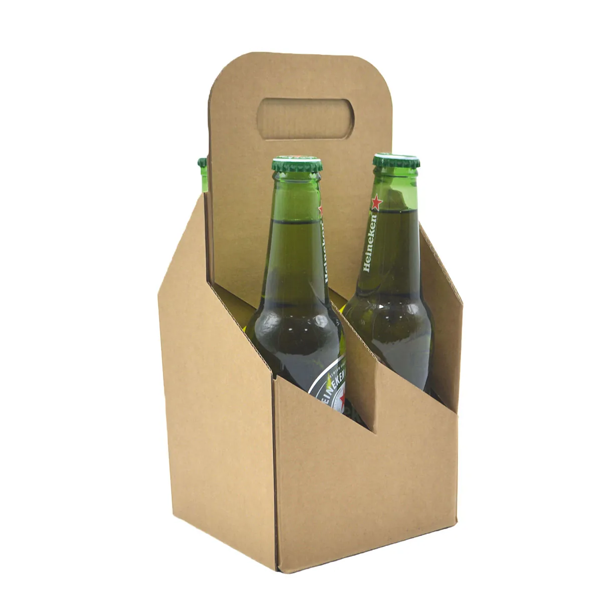 Porte-bouteilles carton kraft 4 bières 33 cl 13 x 13 x 29 cm - Boîte bouteilles de bière - Panier bières - Brun - Lot de 20 - Mètres de bières, Emballages pour bouteilles de bières-1