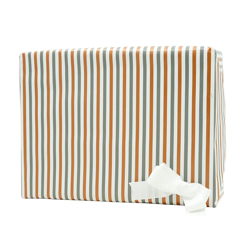 Papier cadeau rayures blanc, cuivre & gris 70 cm x 50 m 80 g/m² – Le rouleau - Papier cadeaux couchés à motifs-1