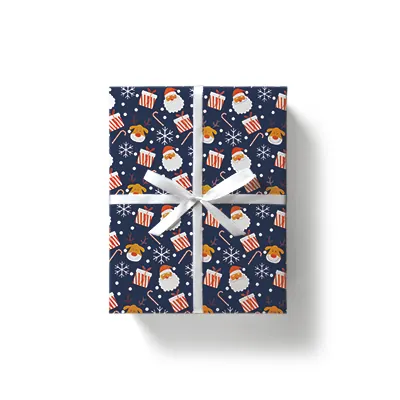 Papier cadeau Noël bleu marine motifs rouges et blancs 70 cm x 50 m 80 g/m² – Le rouleau - Papier cadeaux couchés à motifs-2