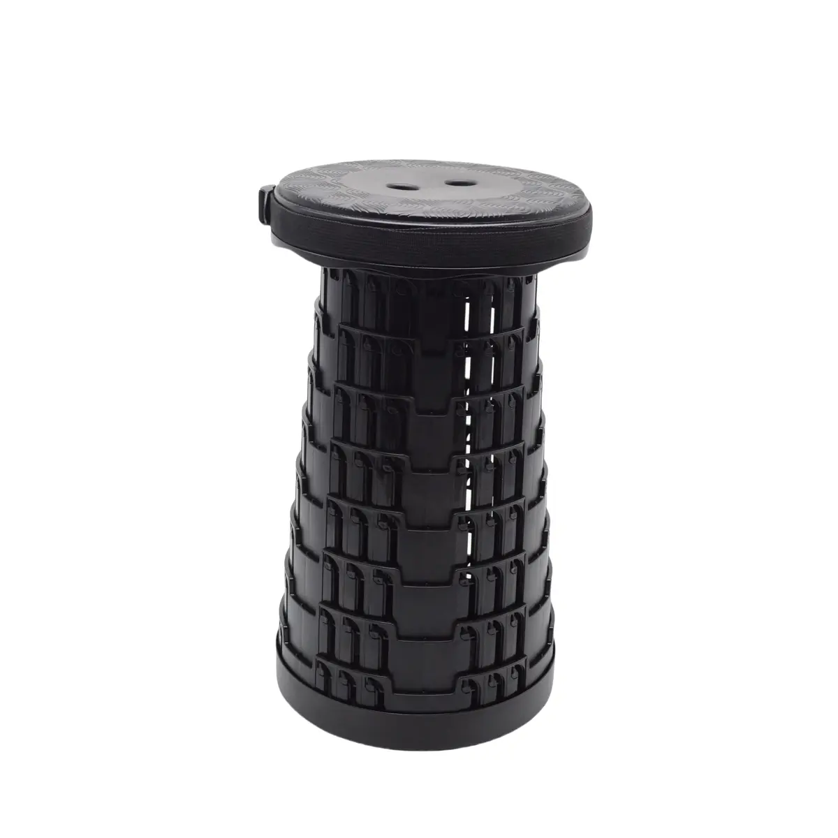 Tabouret télescopique pliant noir plastique Ø25cm H45cm, coussin intégré - Tabourets marchepieds