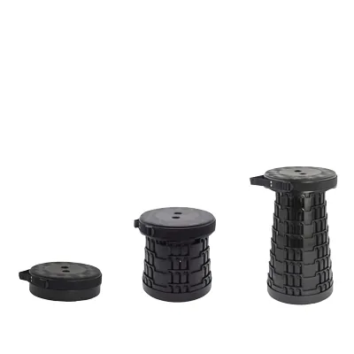 Tabouret télescopique pliant noir plastique Ø25cm H45cm, coussin intégré - Tabourets marchepieds-1