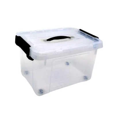 Bac de rangement plastique 16L + couvercle et roulettes, translucide, 38 x 28 x 23 cm - Bacs de rangement-1