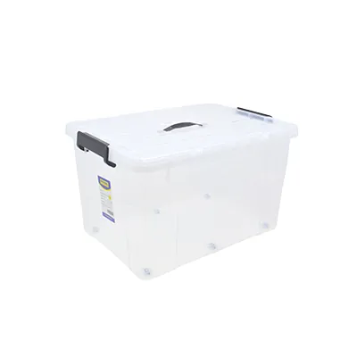 Bac de rangement plastique avec couvercle et roulettes - 65L - translucide - 59x42,5x35cm - Bacs de rangement