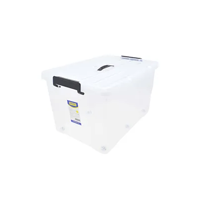 Bac de rangement plastique avec couvercle et roulettes - 65L - translucide - 59x42,5x35cm - Bacs de rangement-1