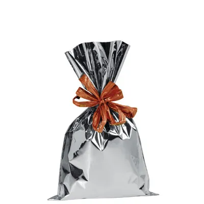 Pochette cadeau métallisée argent brillant 20 x 35 cm - Sachet cadeau argent- Lot de 50 - Pochettes cadeaux métallisées