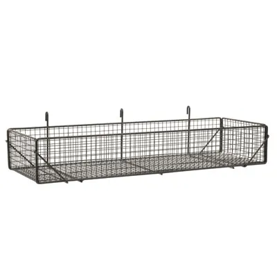 Corbeille fil métal pour grille d’exposition 80 x 26 x 13 cm - Panier fil pour grille - Gris Martelé - Tablettes, Corbeilles et Porte visuels pour grilles