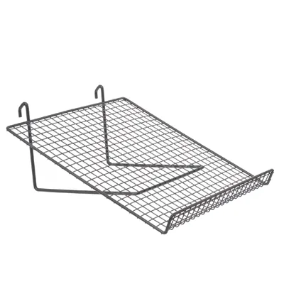 Tablette fil inclinée pour présentoir grille 35 x 35 cm - Tablette pour grille d'exposition - Gris Martelé - Tablettes, Corbeilles et Porte visuels pour grilles-1