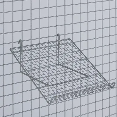 Tablette fil inclinée pour présentoir grille 35 x 35 cm - Tablette pour grille d'exposition - Gris Martelé - Tablettes, Corbeilles et Porte visuels pour grilles-2