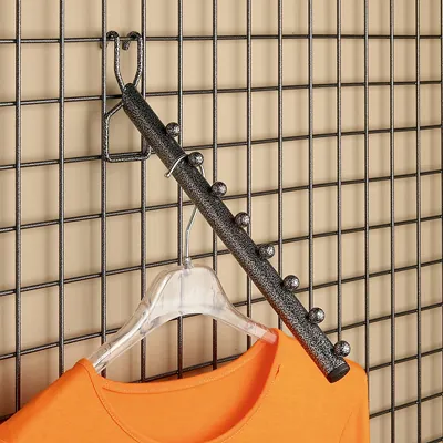 Bras incliné 8 picots pour grille d'exposition L 30 cm Gris Martelé - Tiges et Bras pour grilles-1