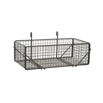Corbeille fil métal pour grille d’exposition 40 x 20 x 13 cm - Panier fil pour grille - Gris Martelé - Tablettes, Corbeilles et Porte visuels pour grilles