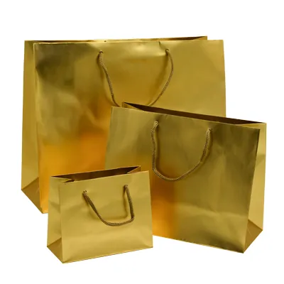 Sac pelliculé à poignées cordelettes or mat - 32,5 + 12,5 x 26 cm - Sacs pelliculés poignées cordelette-1