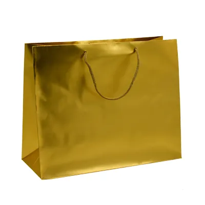 Sac pelliculé à poignées cordelettes or mat - 32,5 + 12,5 x 26 cm - Sacs pelliculés poignées cordelette