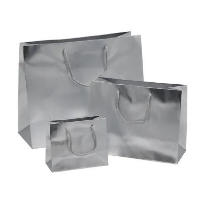 Sacs pelliculés argent mat - 32,5 + 12,5 x H 26 cm - Sacs pelliculés poignées cordelette-1