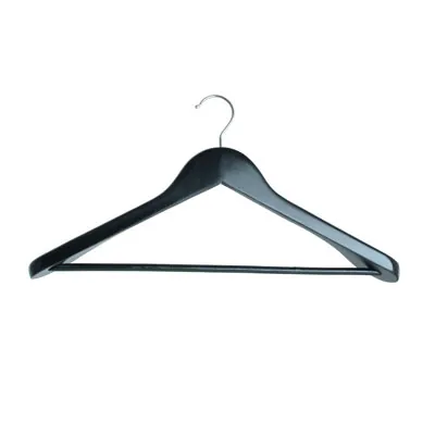 Cintre bois noir laqué épaules larges avec barre 45 cm - Cintre chemise - Cintre costume - Cintres bois