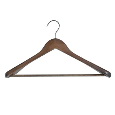 Cintre bois vintage foncé épaules larges avec barre 45 cm - Cintre chemise - Cintre costume - Cintres bois