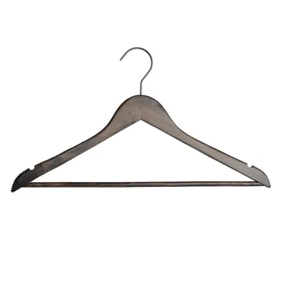 Cintre bois vintage foncé antiglisse avec barre et encoches 45 cm - Cintre chemise - Cintre costume - Lot de 3 - Cintres bois