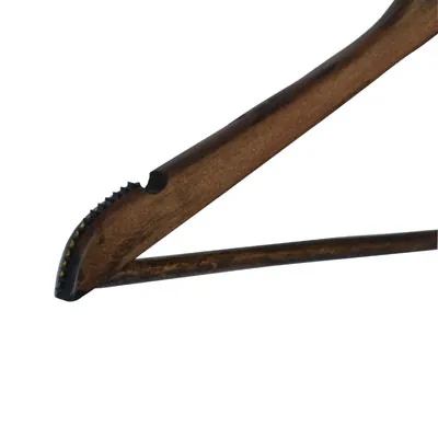 Cintre bois vintage L 45 cm avec encoches et barre pantalon - Bois foncé - Lot de 3 - Cintres bois-1