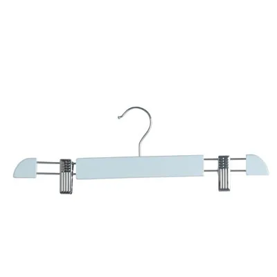 Cintre bois blanc avec pinces réglables métal 36 cm - Cintre jupe - Cintre pantalon - Lot de 3 - Cintres bois