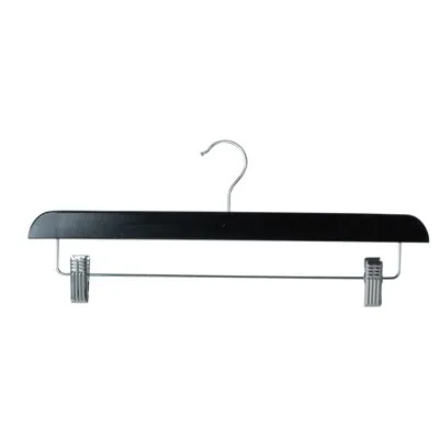 Cintre bois noir avec pinces réglables métal 40 cm - Cintre jupe - Cintre pantalon - Lot de 3 - Cintres bois