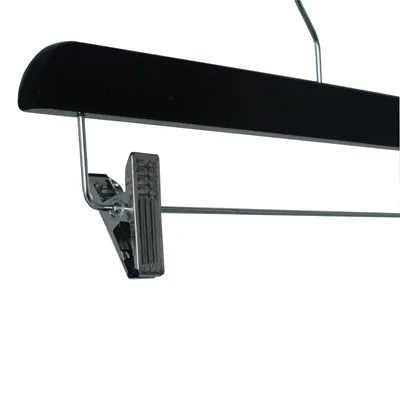 Cintre bois noir avec pinces réglables métal 40 cm - Cintre jupe - Cintre pantalon - Lot de 3 - Cintres bois-1