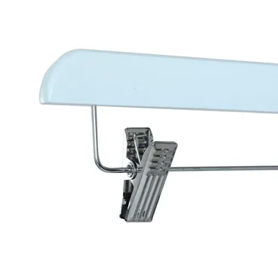 Cintre bois blanc avec pinces réglables métal 40 cm - Cintre jupe - Cintre pantalon - Lot de 3 - Cintres bois-1